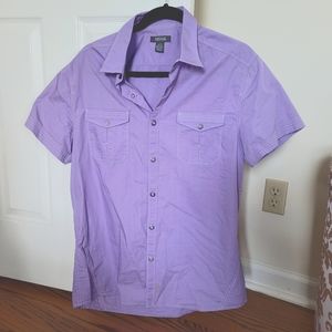 Kenneth Cole Reaction Lilac Short-Slv Button-Up Shirt Club Party Spring Summer